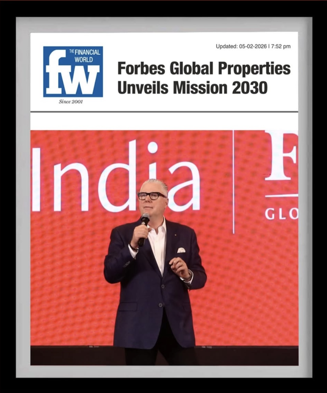 Financial World news coverage of Forbes Global Properties Mission 2030 announcement